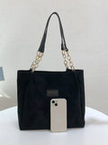 Rarove-Stylish Suede Shoulder Bag, Letterstick Details Chain Trim Tote Handbag, Lady High Volume Tote Bag
