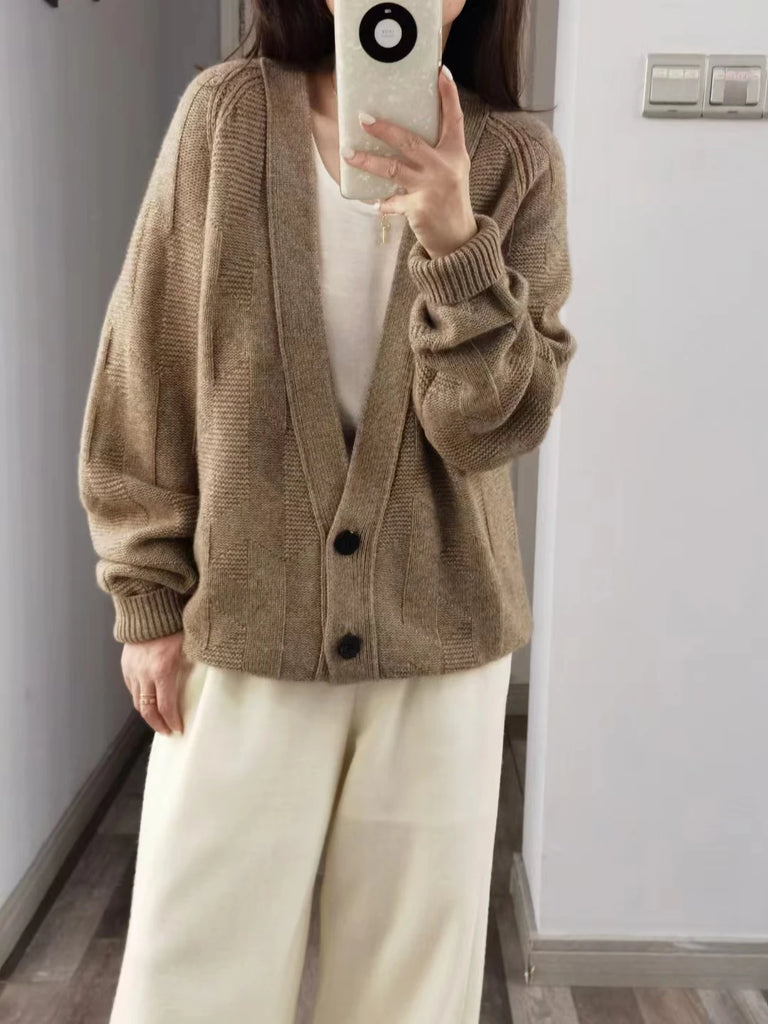 Rarove-European goods thick cashmere sweater in autumn and winter women's V-neck loose lazy wind sweater cardigan knitted coat