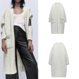 Rarove - New women's casual and energetic versatile ribbed decorative long-sleeved sweater knitted long coat