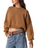 Rarove_Loose Stripe Cashmere Pullover Knit Sweater Women Long Sleeve O Neck Cropped Knitwear Autumn Fashion Crochet Woven Streetwear