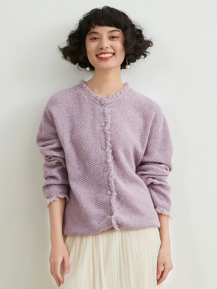 Rarove-Short coat in autumn 2023, new round neck yarn, tassel edge, small fragrance, short coat and large size.