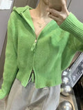 Rarove-2024 Spring Fashion Zip Knit Cardigan Women Casual Hoodie Solid Winter Warm Soft Chic Sweater Female Loose Korean Long Sleeves Knitwears Lady