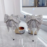 Rarove Shoes for Woman 2023 Stilito Silver Women's Summer Footwear Wedding Bride Shoe Rhinestone Pointed Toe Super High Heel Diamond 39