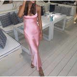 Rarove  Pink Camis Satin Long Dresses Elegant Sleeveless Slip Holiday Party Dresses Sexy Casual Backless Summer Dresses Women 2023