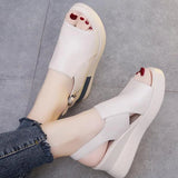 RAROVE-2024 Women's Platform Wedge Sandals New Summer High-heeled Fish Mouth Women's Shoes Soft Leather Heightened Platform Shoes