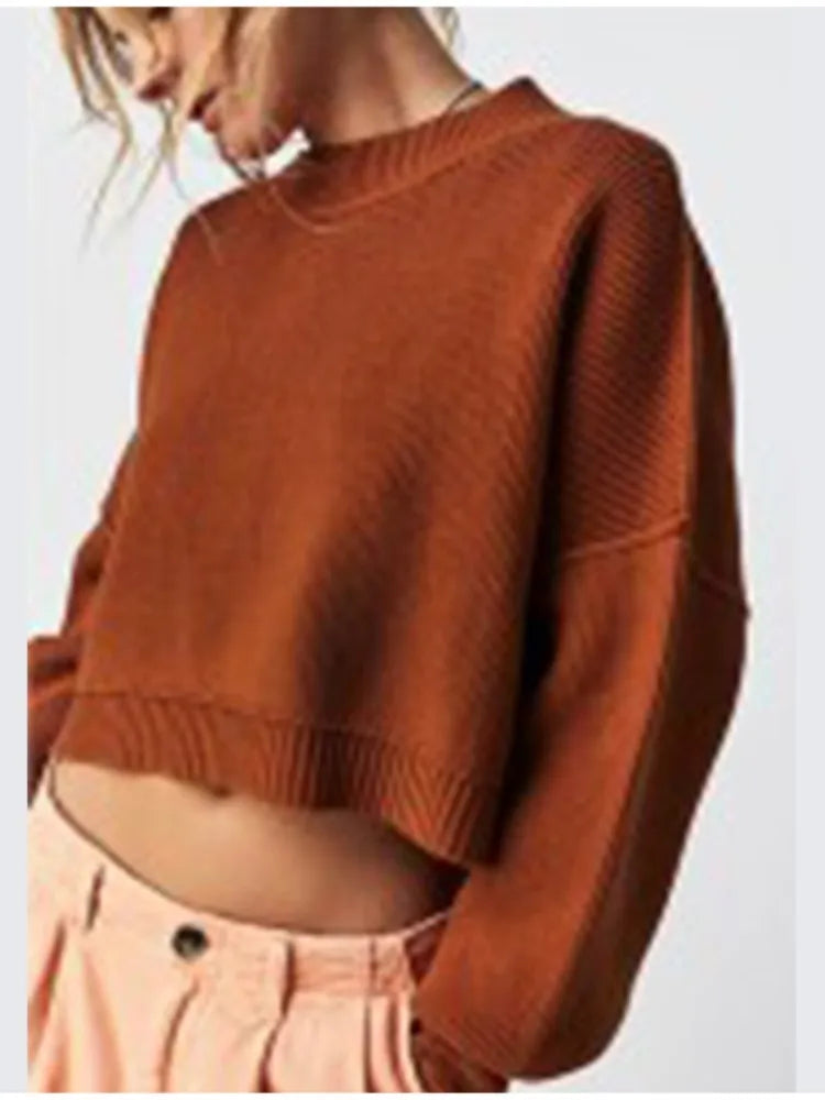 Rarove_Loose Stripe Cashmere Pullover Knit Sweater Women Long Sleeve O Neck Cropped Knitwear Autumn Fashion Crochet Woven Streetwear