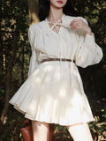 RAROVE-Vintage White Dress Women Holiday Dresses 2024 Female Elegant Chic Lantern Sleeve Dress Ladies Casual Loose Lace Up Vestidos