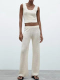 Rarove - New women's clothing 2023 Temperament Fashion Casual Sexy Slim Ruili Sweet Jacquard Mesh Pants Knit Tops
