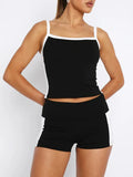 RAROVE-Black Short Sets Women Summer Pant Sets Female Bodycon Crop Tank Top Two Piece Sets Ladies Spaghetti Strap Sporty Tracksuit Suit
