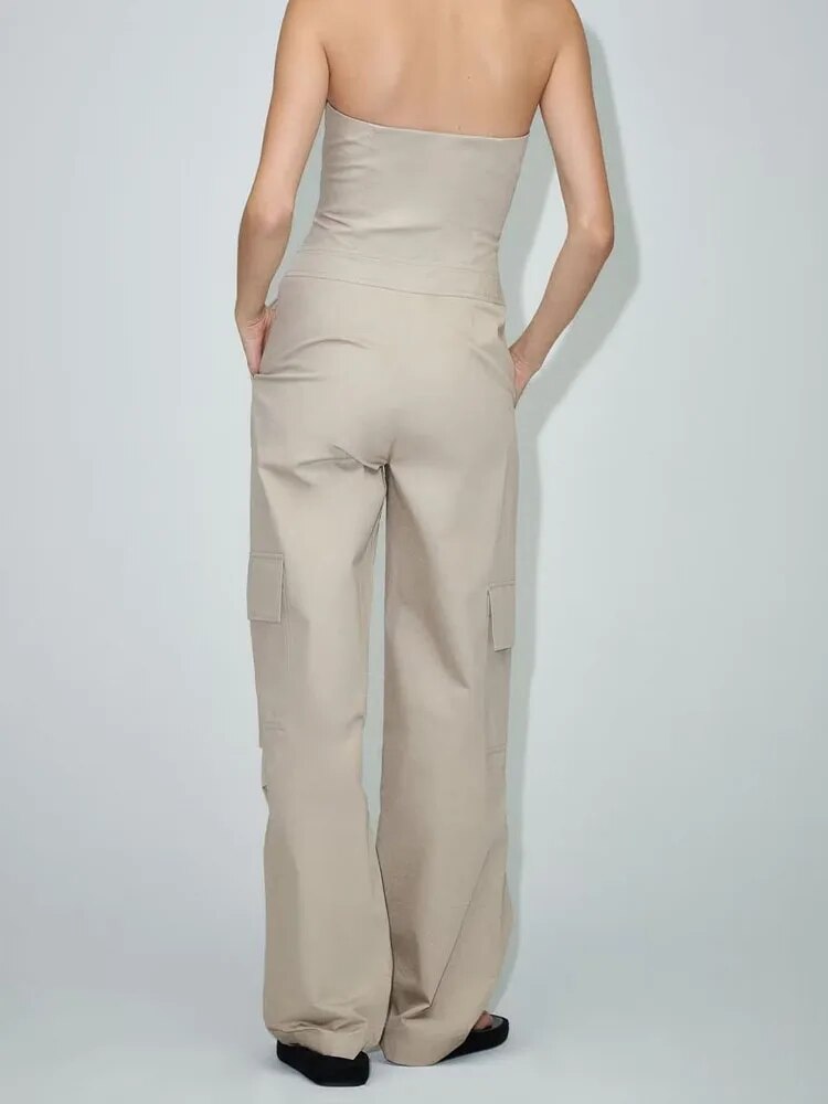 Rarove- New women's 2023 off-shoulder design, concealed zipper closure at side seam, long workwear jumpsuit