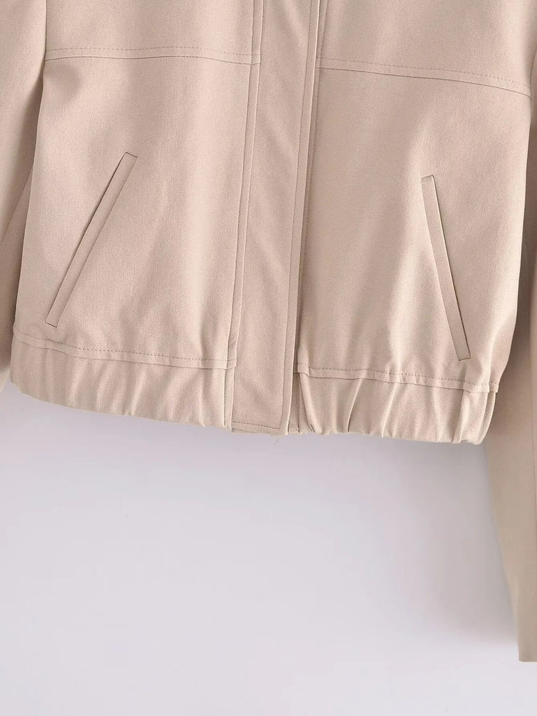 Rarove - New style women's casual temperament lapel long sleeves with shoulder pads elastic hem short bomber jacket