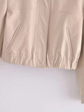 Rarove - New style women's casual temperament lapel long sleeves with shoulder pads elastic hem short bomber jacket