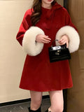 Rarove-Elegant Woolen Coat Women Long Sleeve Korean Fashion Vintage Jackets Loose Fairycore Solid Bow 2024 New Autumn Winter Overcoat
