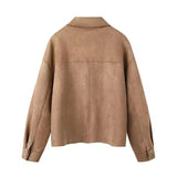 Rarove- Autumn New Women's 2023 Double Color Pocket with Ribbed Suede Effect Short Shirt Coat