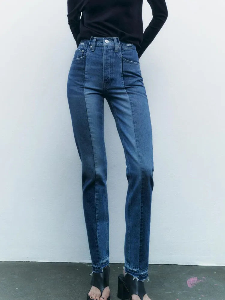 Rarove- 2023 new women's colorful denim fabric in the waist straight Slim Slim sweet Riley casual and ankle jeans