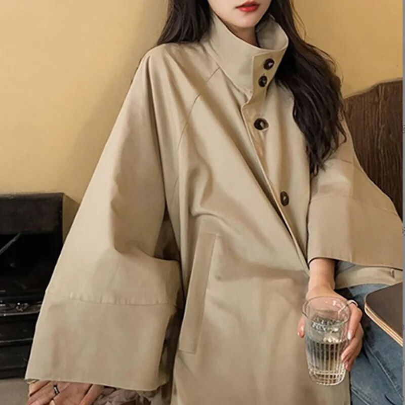 Rarove-Khaki Short Windbreaker Trench Coat Women 2023 Autumn Fashion Causal Loose Double Breasted Trench Coat For Women Plus Size