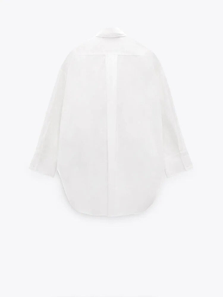 Rarove- 2023 spring new women's white poplin loose long-sleeved lapel casual long-sleeved single-breasted shirt