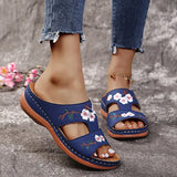 RAROVE-Women Slippers Embroider Flowers Leather Woman Sandals 2024 Outdoor Light Casual Wedges Slippers Slip on Summer Shoes for Women