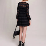 Rarove 2023 Women's Dress Autumn Fashionable Temperament Black Round Neck Skeleton See-through Dresses