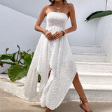 RAROVE-Graduation Gift Back to School Season Summer Dress Spring Outfit Summer Vacation Outfits  Sexy Bra Dresses Women's Summer Dress New Strapless Knitted Irregular Swing Hollow Solid Sexy Mesh Beach Midi Dress
