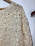 Rarove- Autumn new temperament fashion casual women's round neck color contrast trim hollow crochet sweater top
