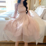 RAROVE-Graduation Gift Back to School Season Summer Dress Spring Outfit Summer Vacation Outfits  Elegant Evening Party Midi Dress Women Bubble Sleeve French Vintage Sweet Dress Female Pink Korean Style Fairy Dress Autumn
