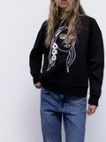 Rarove - Autumn New Feminine Style Fashion Casual Black Relaxed Versatile Girl Pattern Embroidery Sweater