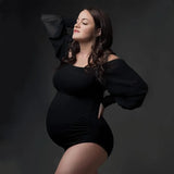 Rarove-Black/White Shoulderless Bodysuit For Maternity Women Photography Props Puff Chiffon Sleeve Pregnant One Piece Romper Photoshoot