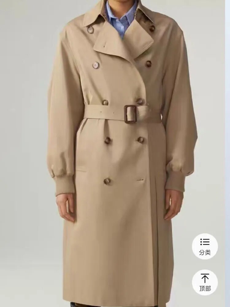 Rarove- Spring New Women's 2023 Double breasted front with metal hook closure. Pleated polo trench coat