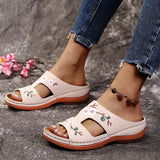RAROVE-Women Slippers Embroider Flowers Leather Woman Sandals 2024 Outdoor Light Casual Wedges Slippers Slip on Summer Shoes for Women