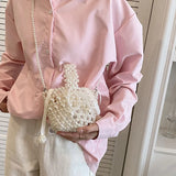 Rarove-Mini Pearl Bag for Women 2024 Handmade Vintage Woven Beaded Banquet Party Shoulder Bag Female Wedding Bags Luxury Women's Purse