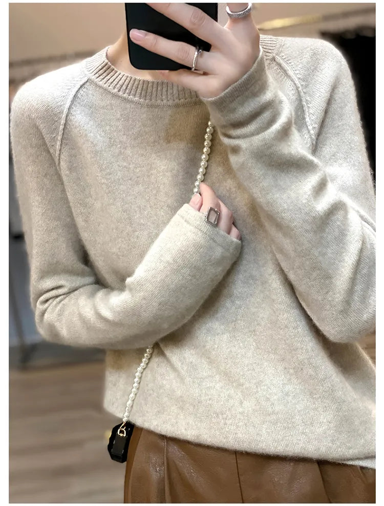 Rarove-Merino round neck sweater women's 100 pure wool bottoming shirt 2023 new winter loose knitted cashmere sweater