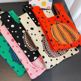 Rarove-Handmade Knit Handbag Women Mini Knot Wrist-bag Female Casual Color Wide Stripe Plaid Tote Bag Student Reusable Shopping Bag