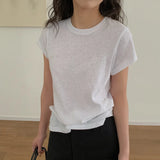 RAROVE-Snow Cotton Tee Early Spring New Solid Color Round Neck Short Sleeved T-shirt Women's