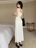 RAROVE U Neck Folds Sexy Loose Tank Maxi Dress New Women Summer Slit Thin Suspender Dresses With High-Quality Texture Party