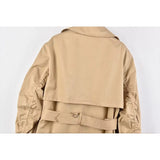 Rarove- Spring New Women's 2023 Double breasted front with metal hook closure. Pleated polo trench coat