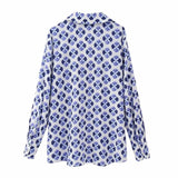 Rarove - New Women's Elegance Fashion Casual Slim Rayleigh Long Sleeve Lapel V Neckline Front Button Closure Linen Blend Printed Shirt
