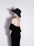 Rarove-Black Vintage Baby Shower Dresses For Pregnant Women Ruffles Sleeveless Floor-length Photoshoot Dress Hat Maternity Prom Gowns