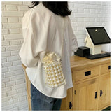 Rarove-Hot Selling Female Handmade Pearl Shoulder Tote Bag Trending Black Pearl Bucket Stone Purse Woman's Wedding Evening Handbag