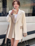 Rarove  Women Contrast Color Lace-up Blazer Coat Long Sleeve Patchwork Pocket Suit Jacket 2023 Spring Summer New Tide Top 16Y7915