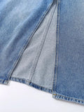 Rarove- Spring and Summer New Temperament Fashion Versatile High Waist Wrapped Hip Split Mid Sleeve Denim Mid Length Skirt