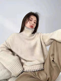Rarove-European goods soft Nuoshan cashmere sweater women's high neck thick sweater lazy loose knit bottoming shirt plus size