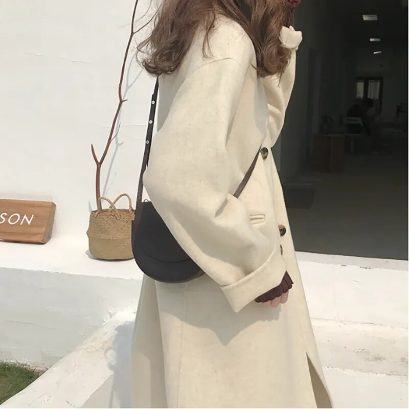 Rarove-Long Wool Coat Women 2023 Autumn Winter Fashion Loose Thickened Warm Black White Wool Coat For Women Plus Size