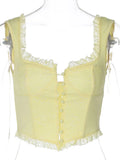 RAROVE Lace Buttoned Cardigan Vest Women Summer Sexy Solid Color Slim U Neck Spliced Lace Shoulder Straps Fashion y2k Vest Tops