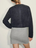 Rarove - Autumn new fashion casual versatile temperament small gray round neck cardigan sweater top short jacket