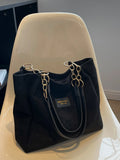 Rarove-Stylish Suede Shoulder Bag, Letterstick Details Chain Trim Tote Handbag, Lady High Volume Tote Bag