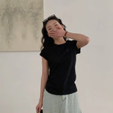 RAROVE-Snow Cotton Tee Early Spring New Solid Color Round Neck Short Sleeved T-shirt Women's
