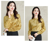 Rarove-2024 Spring/Summer Fashion Satin Chinese Style Women's Shirt Flower Vintage Blouses Silk Fashion Clothing Loose Long Sleeves Women Tops