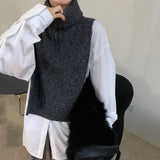 Rarove-Autumn Winter New Turtleneck Sweater Gray Elegant Fashionable High Collar Warm All-match Short Mixed Color Zipper Pullover Vest