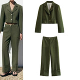 Rarove - New Women's Temperament Fashion Casual Ruili Versatile Short Suit Coat Curled Hem Pants Set